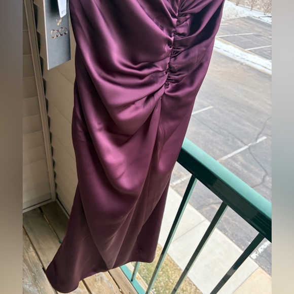 🆕 ✨CeCe Rich Cabernet Satin Ruched Midi Dress Size 6 Mock Elegant Cocktail Party - Picture 9 of 15